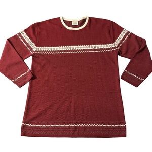 Vintage Partners Sweater Men’s Sz L Wool Angora Fair Isle Maroon Grandpacore EUC